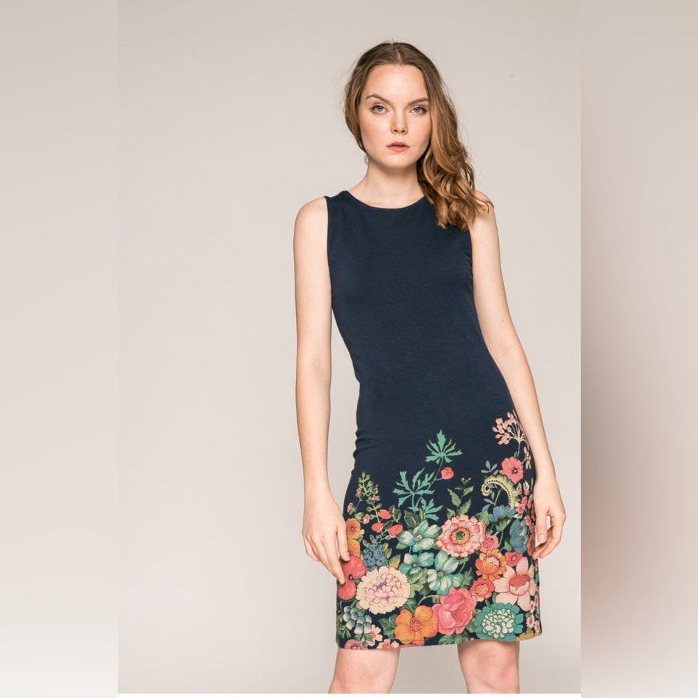 NEW Desigual Vest Emmanuel Navy Floral Sleeveless Knit Dress Comfy Career art